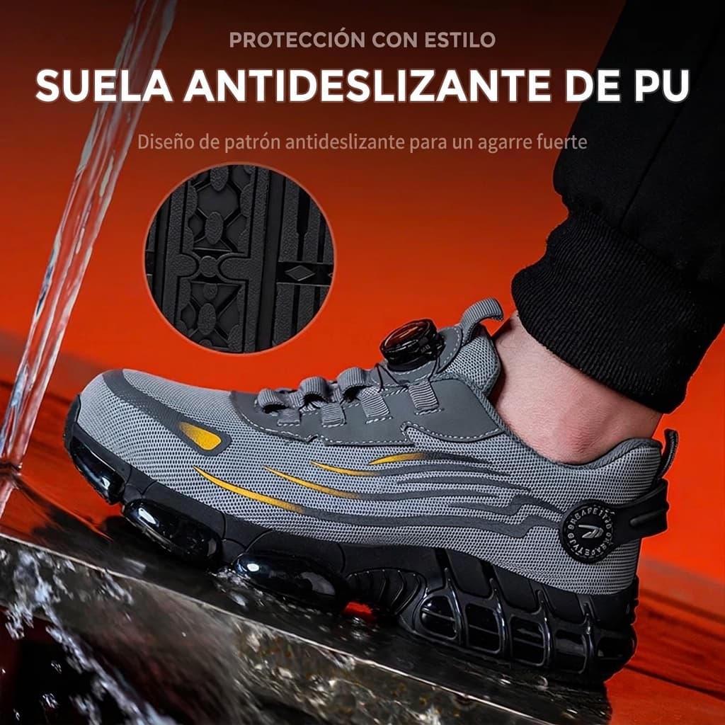 Suela antideslizante de poliuretano bajo un chorro de agua