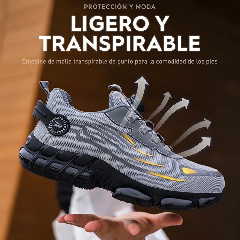 Zapatilla ligera y transpirable flotando sobre una mano