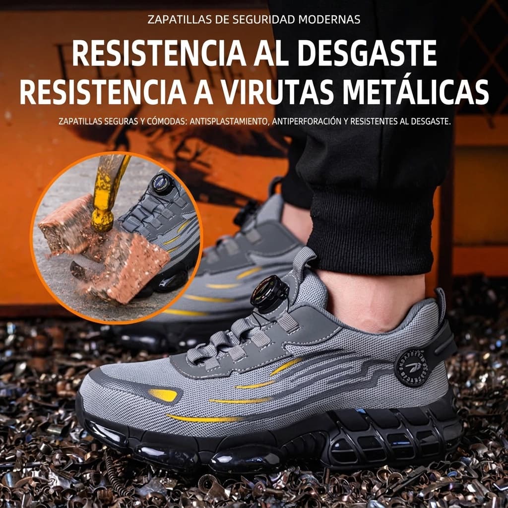Zapatilla Pisafirme resistiendo virutas metálicas y un golpe de martillo